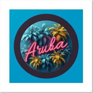 Aruba (with Black Border and Neon Lettering) Posters and Art